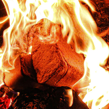 Brennende Holz Briketts im Ofen